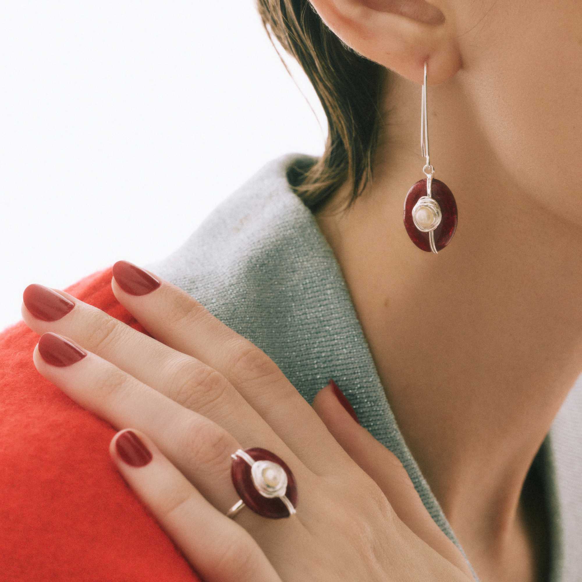 Brinco Pendente Ciclo Prata de Jade Rubi