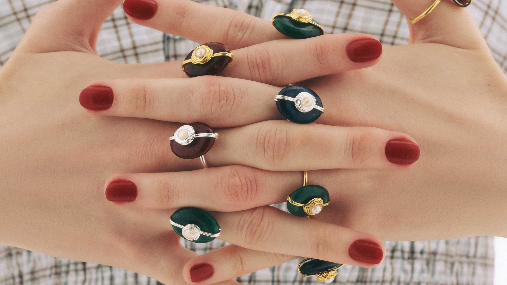 Anel Ciclo Prata Ajustável com Jade Safira