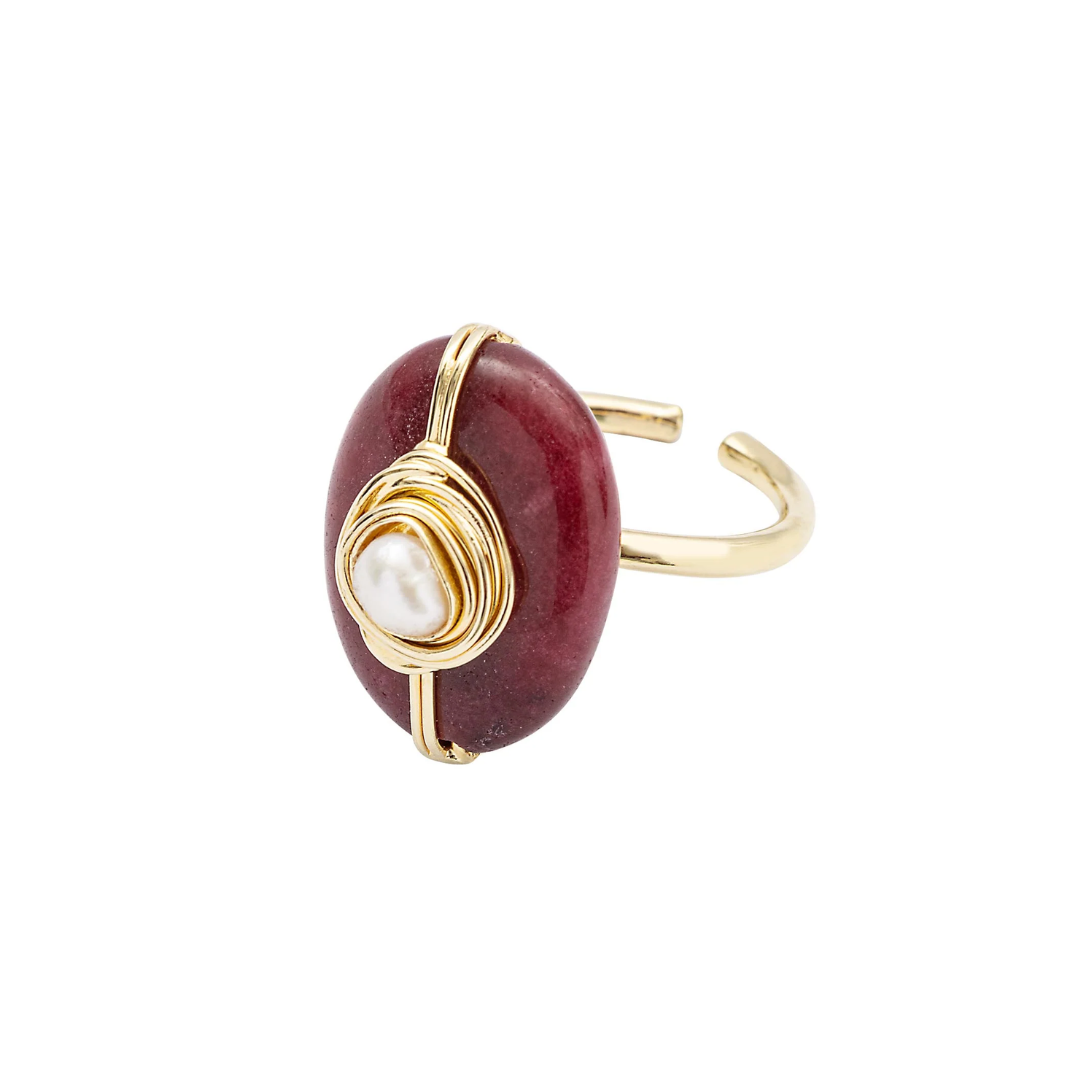 Anel Ciclo Ouro Ajustável com Jade Rubi