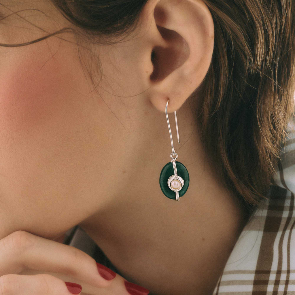 Brinco Pendente Ciclo Prata de Jade Verde