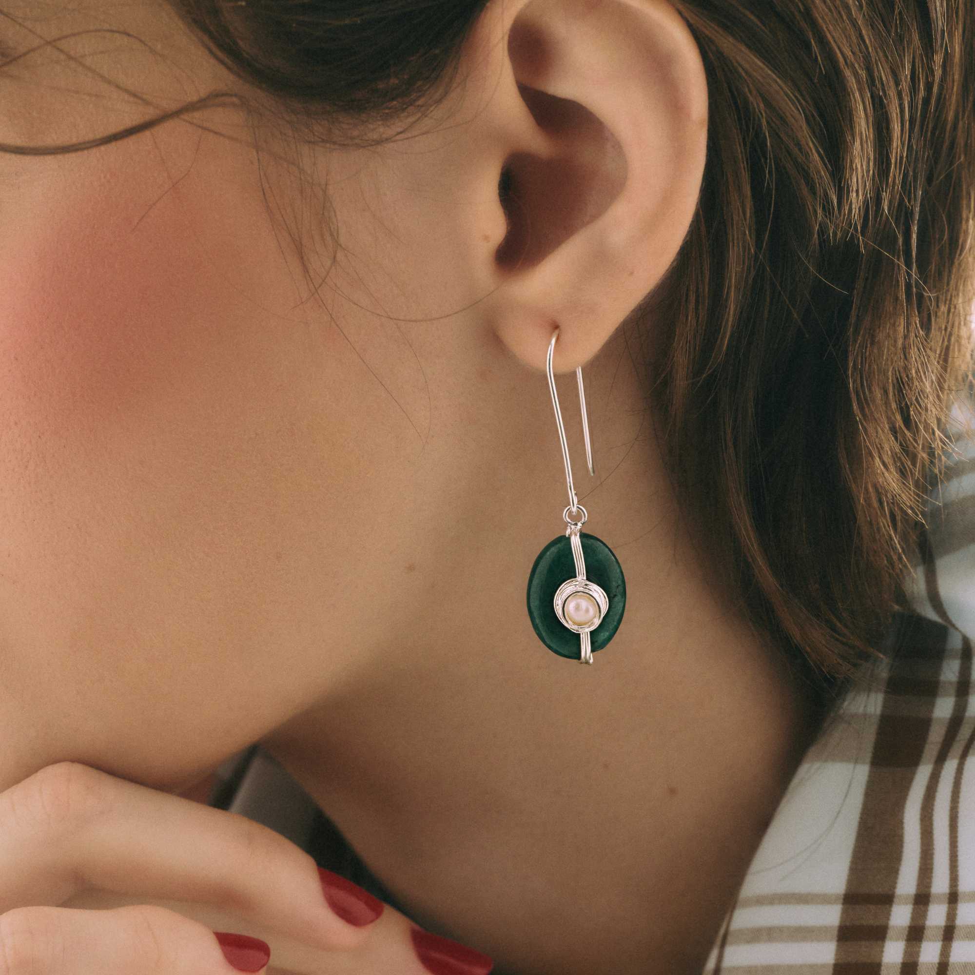 Brinco Pendente Ciclo Prata de Jade Verde