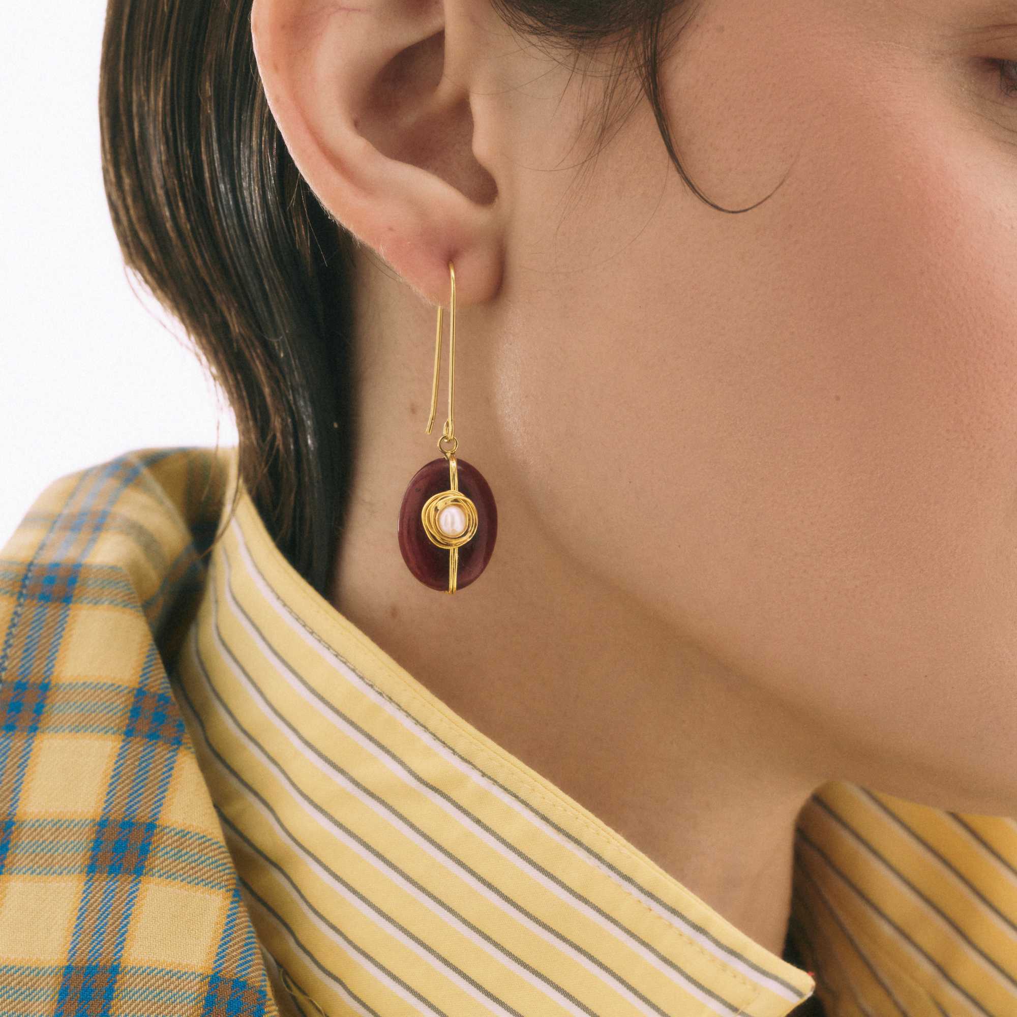 Brinco Pendente Ciclo Ouro de Jade Rubi