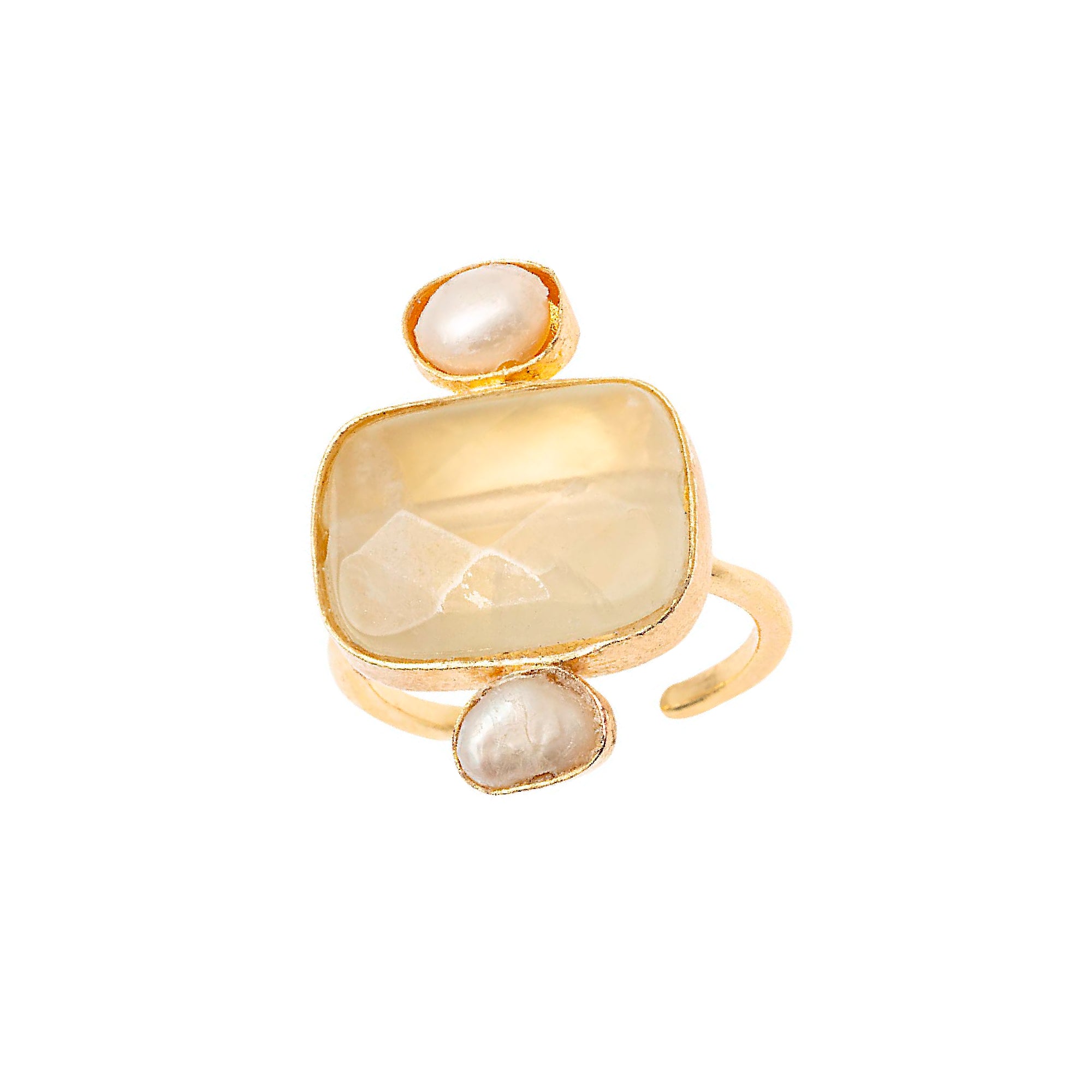 Anel Alba Ouro Ajustável com Prehnita