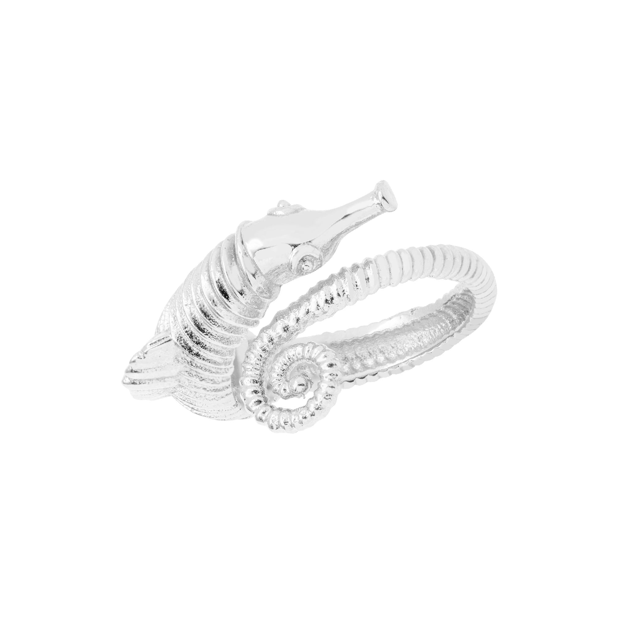 Anel Cavalo Marinho Milo Prata Ajustável