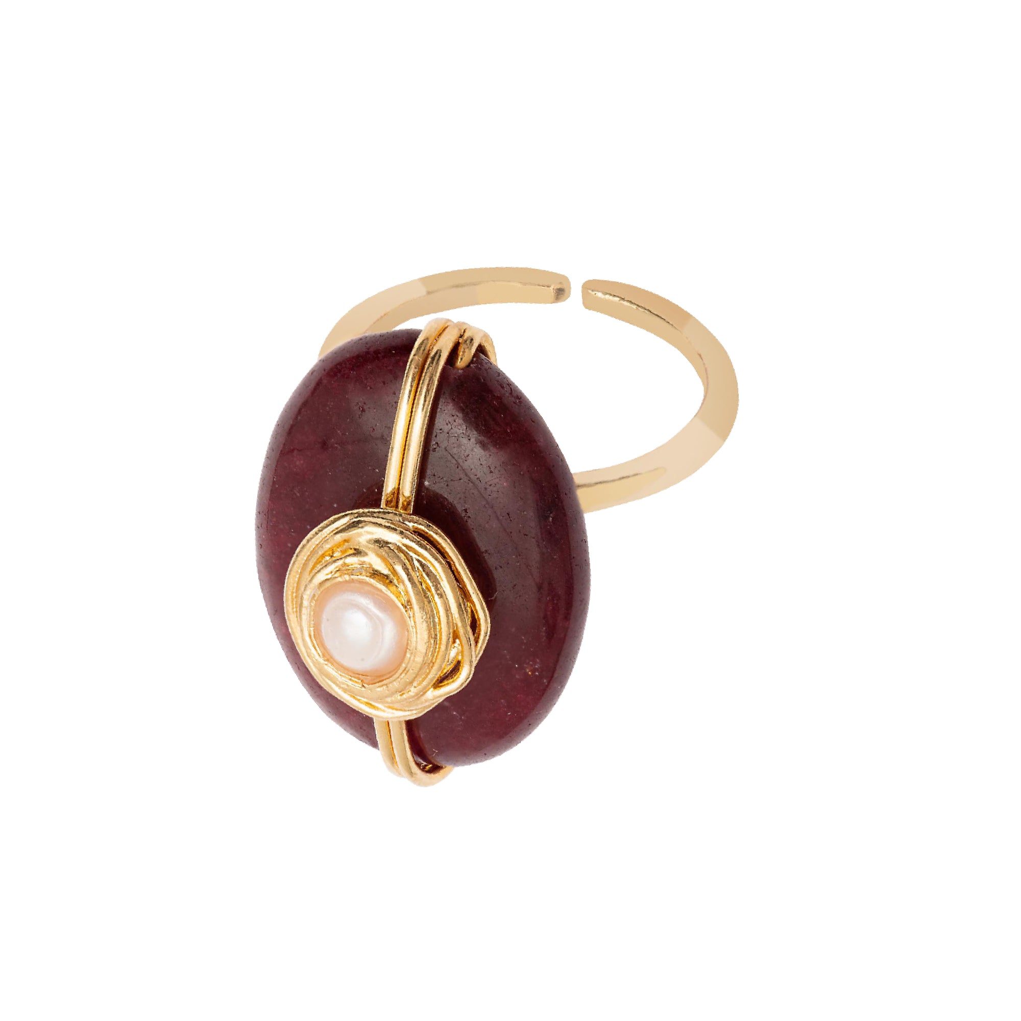 Anel Ciclo Ouro Ajustável com Jade Rubi