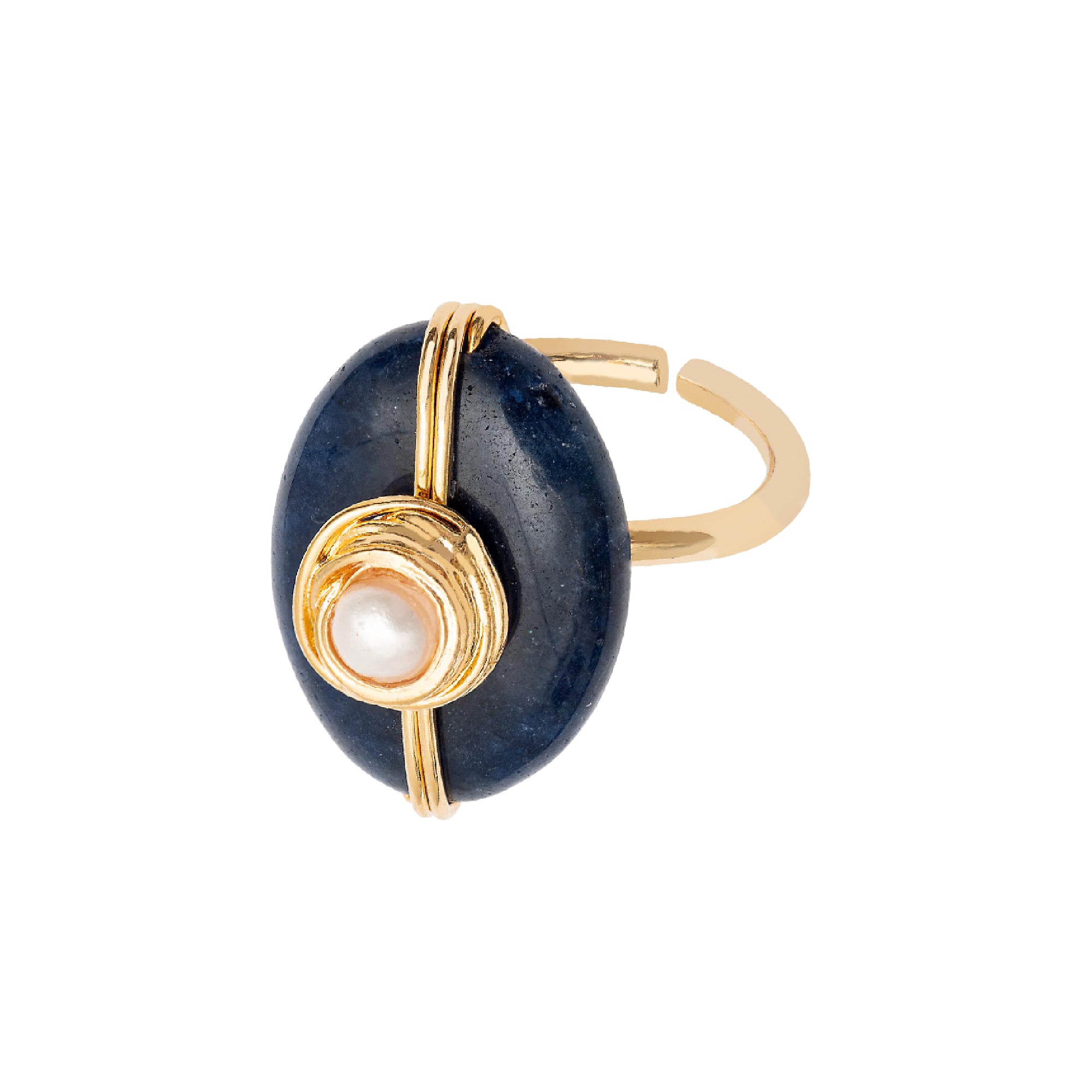 Anel Ciclo Ouro Ajustável com Jade Safira