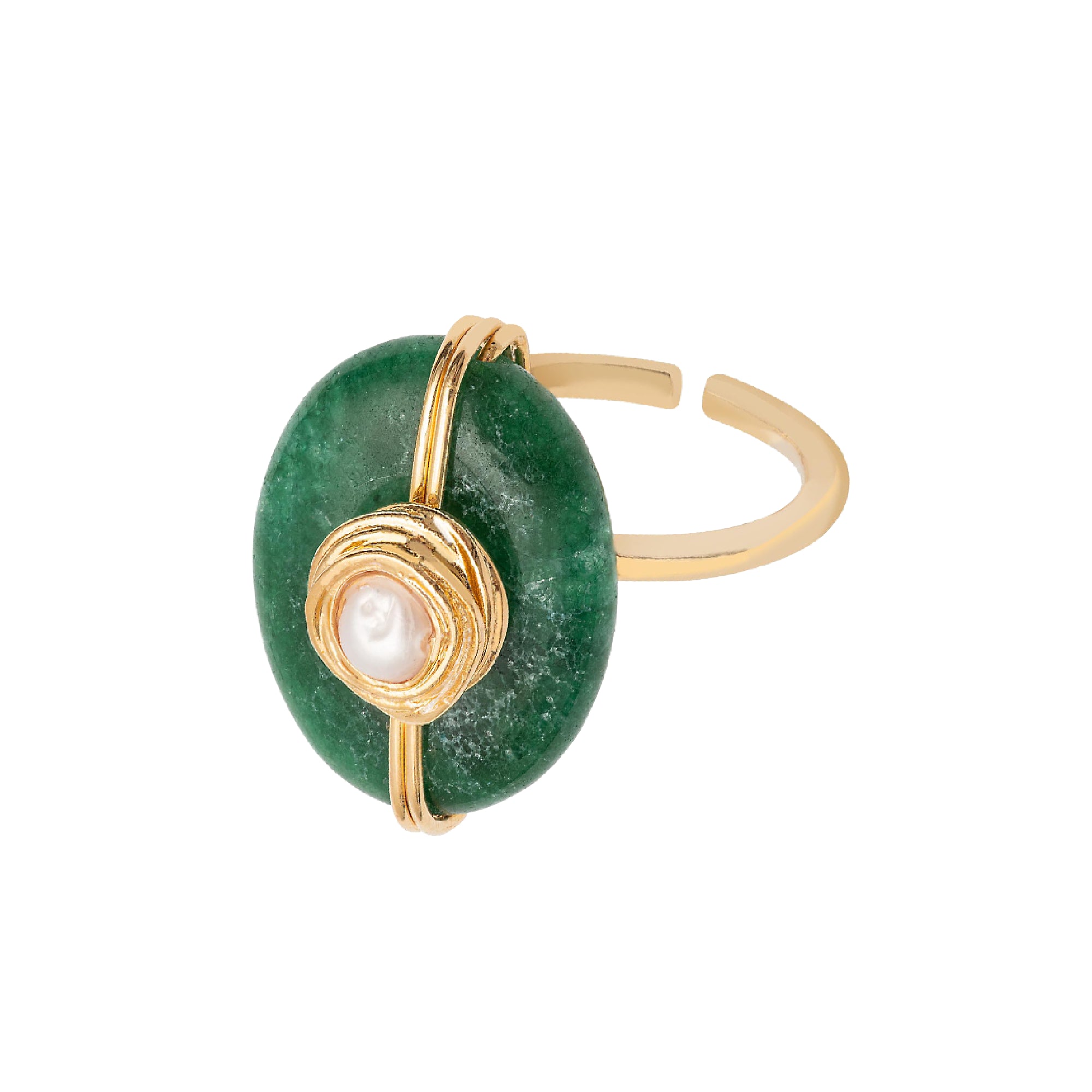 Anel Ciclo Ouro Ajustável com Jade Verde