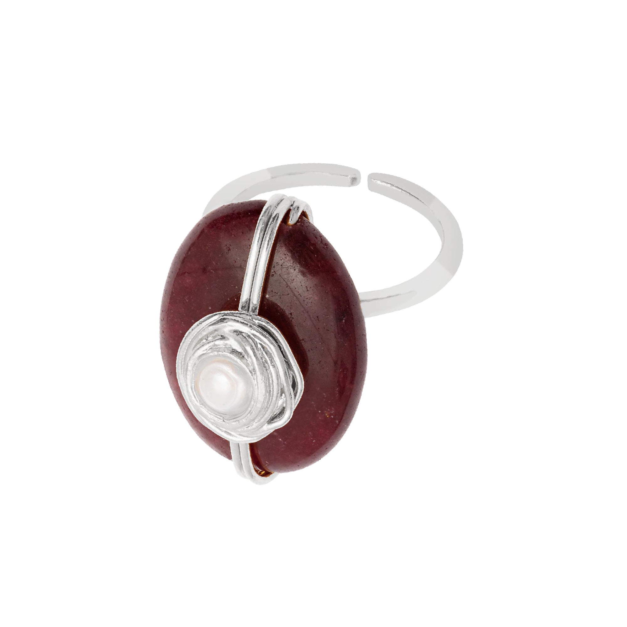 Anel Ciclo Prata Ajustável com Jade Rubi