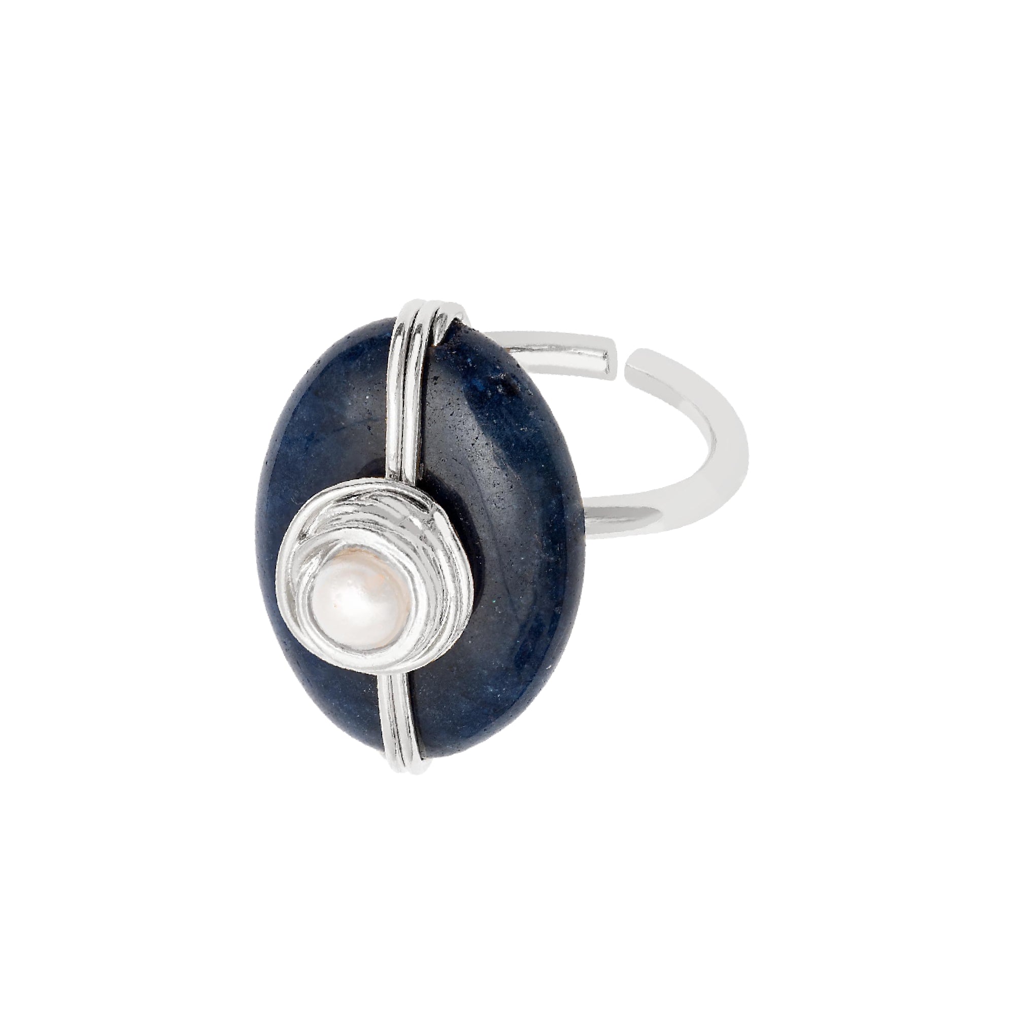 Anel Ciclo Prata Ajustável com Jade Safira