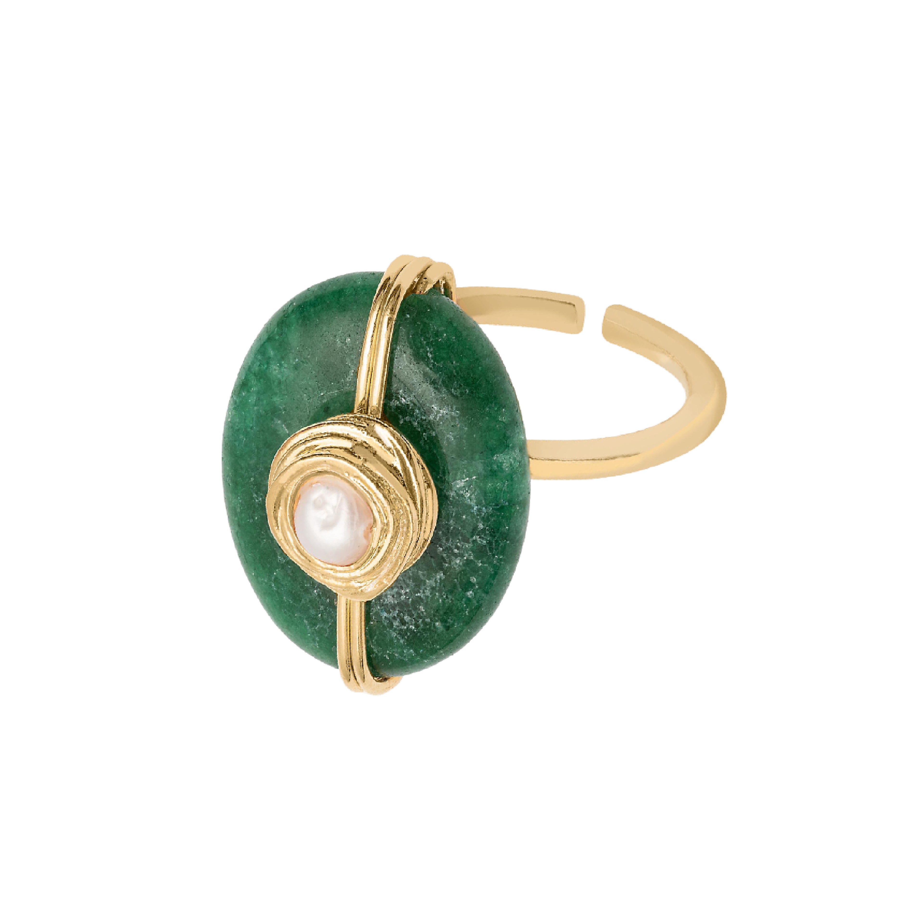 Anel Ciclo Ouro Ajustável com Jade Verde
