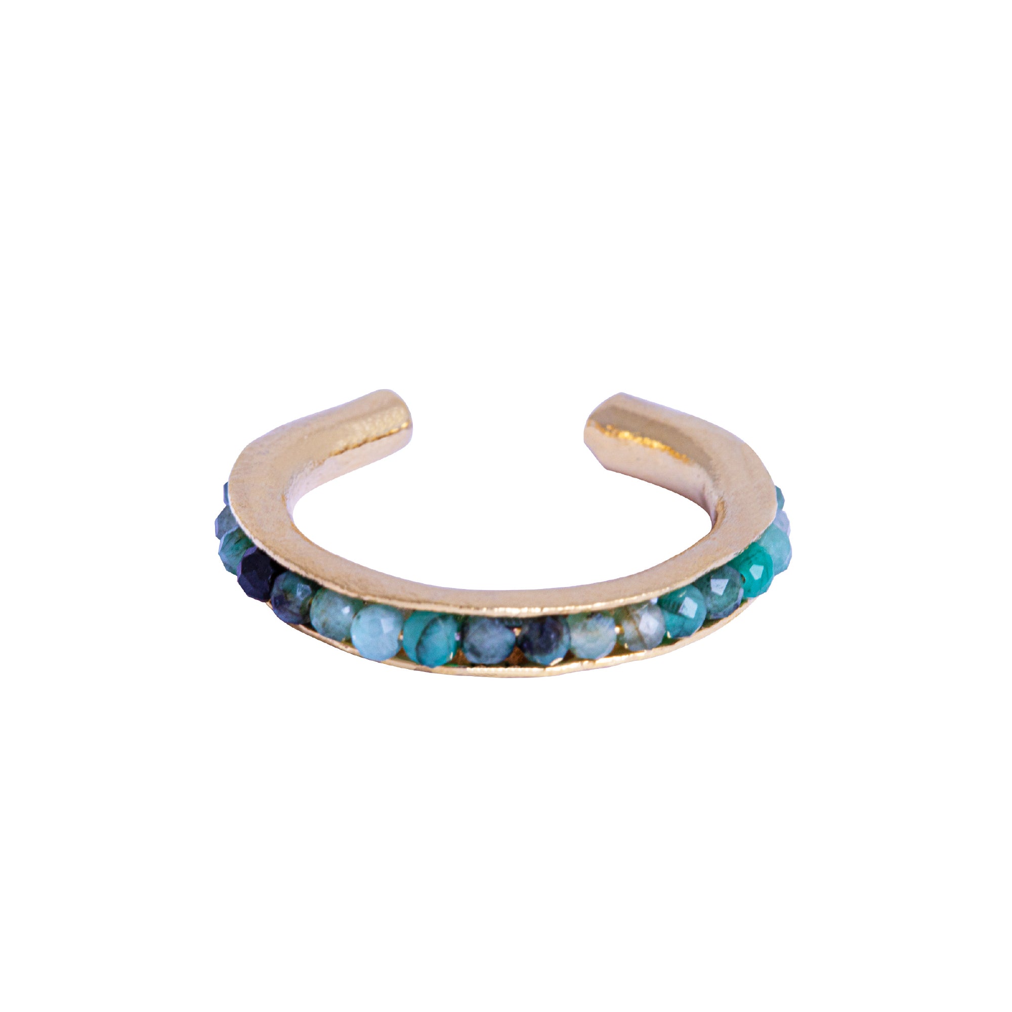 Anel Bruma Ouro Ajustável com Esmeraldas