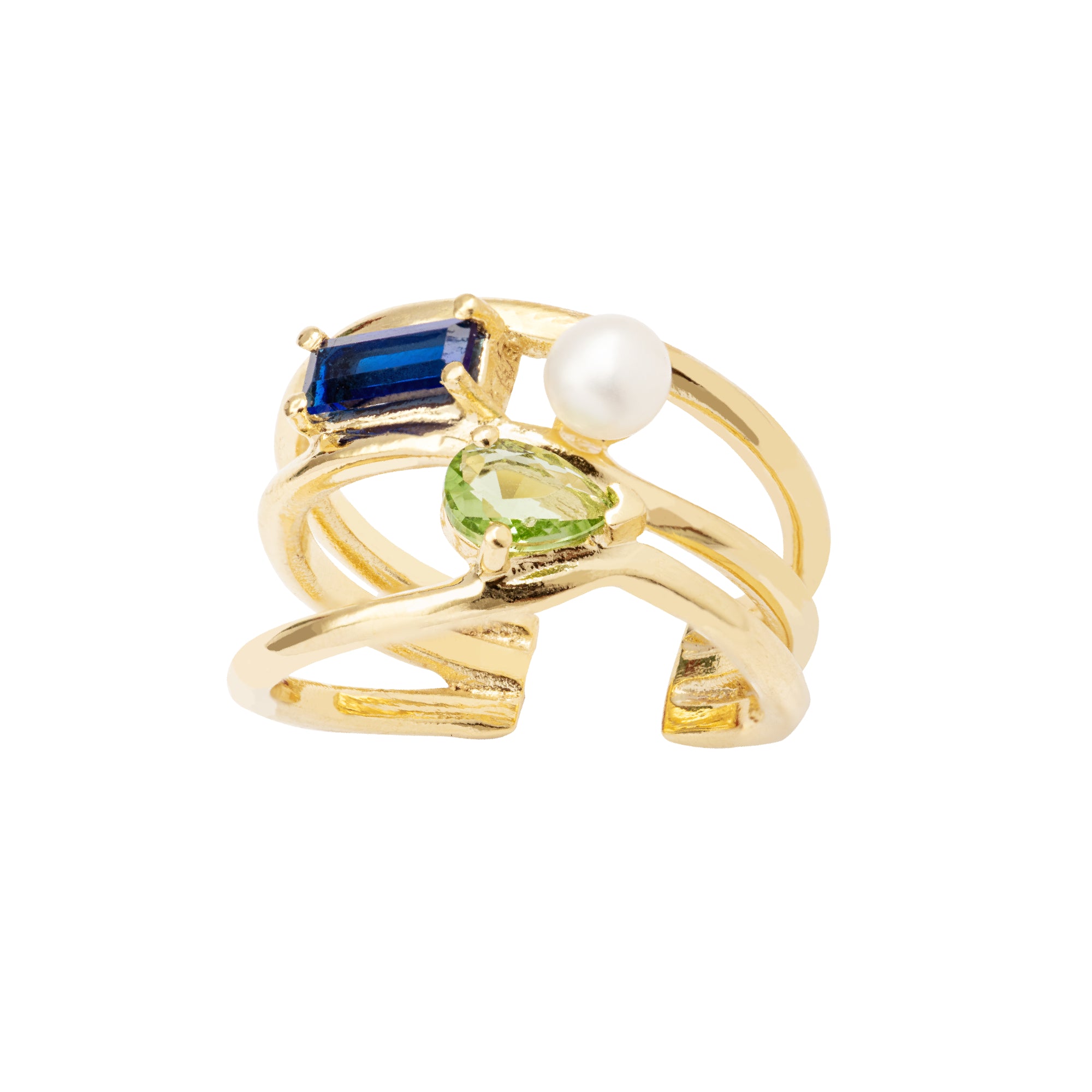 Anel Ostra Facetado Ouro Ajustável