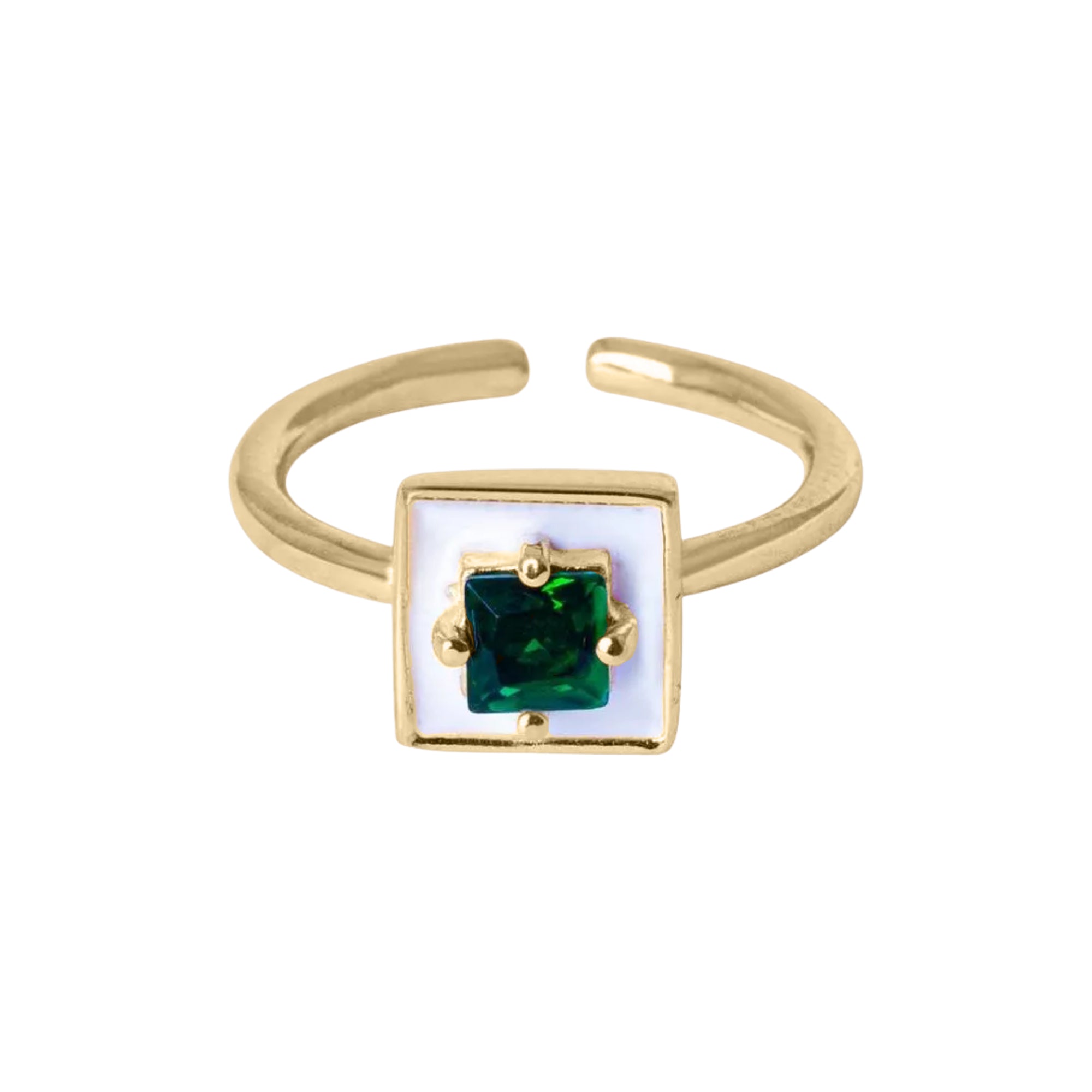 Anel Vera Ouro Ajustável com Vidro Esmeralda