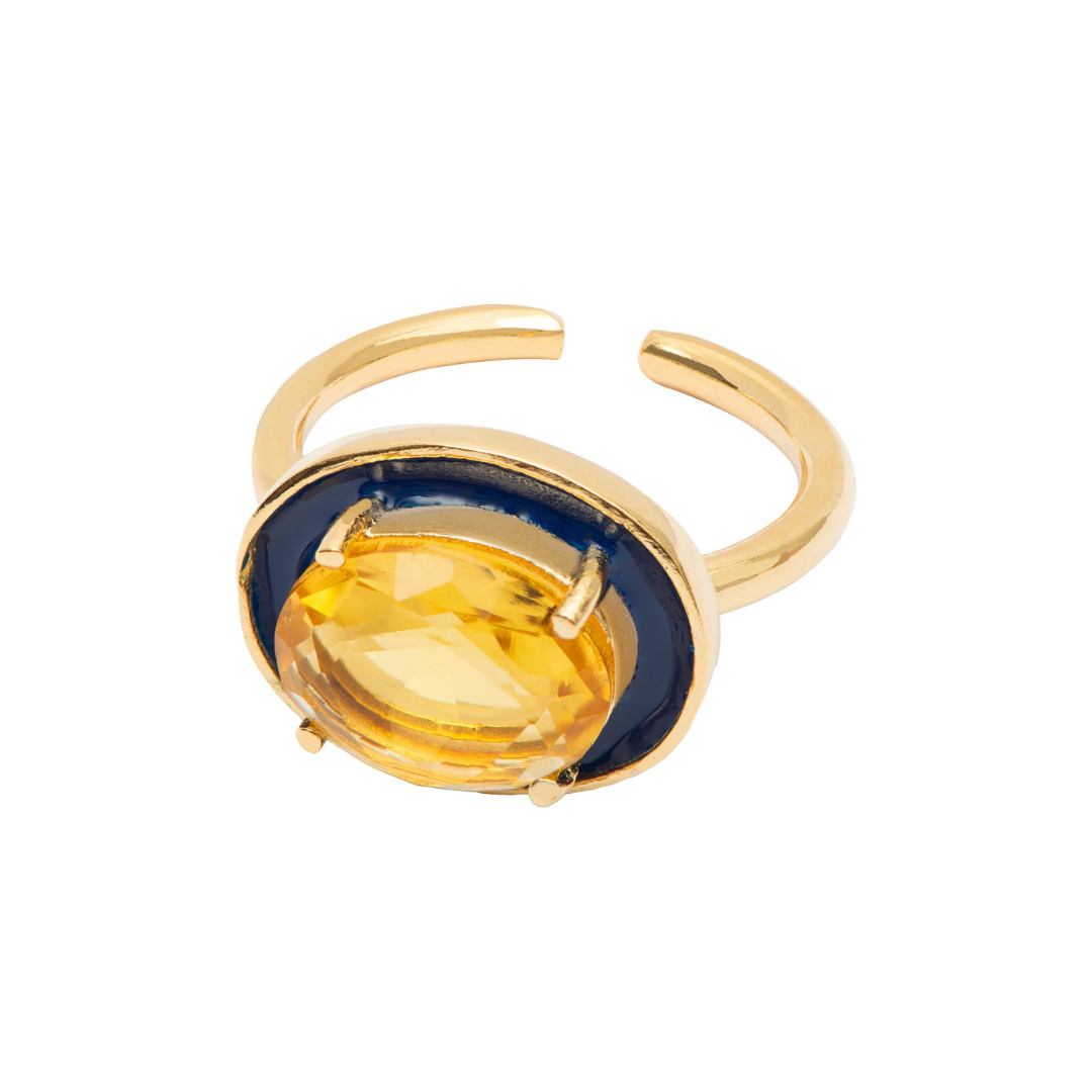 Anel Érika Ouro Ajustável com Vidro Citrino