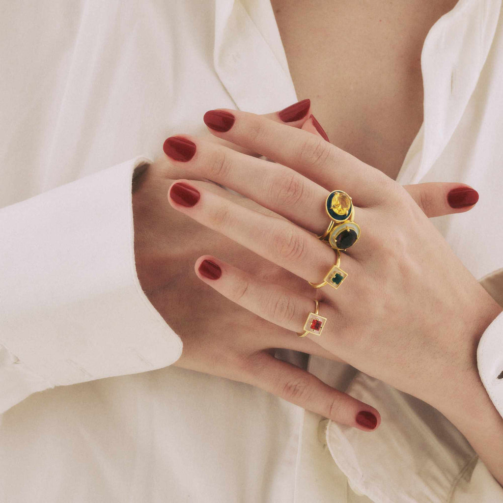 Anel Vera Ouro Ajustável com Vidro Rubi