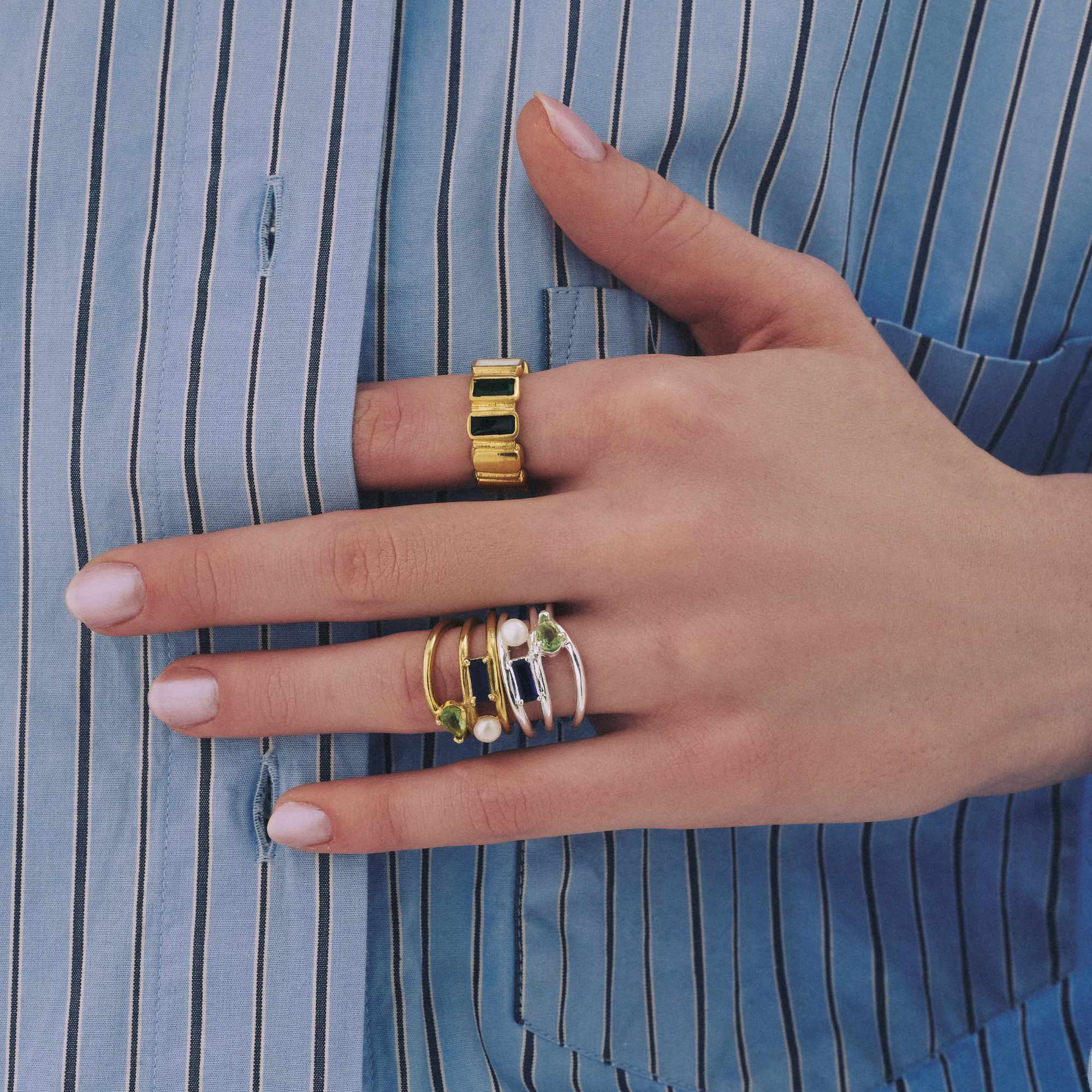 Anel Ostra Facetado Ouro Ajustável