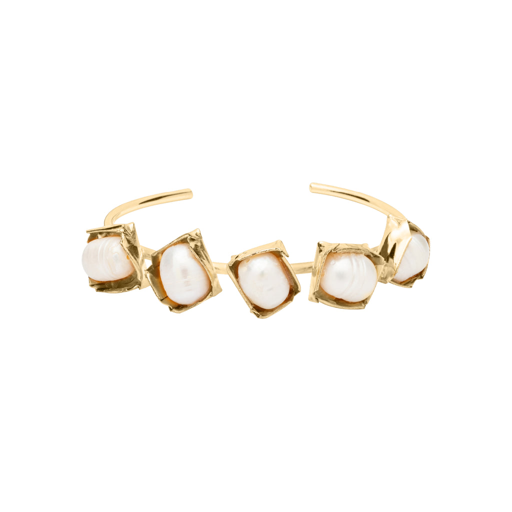 Bracelete Madre Ouro Ajustável com Pérolas