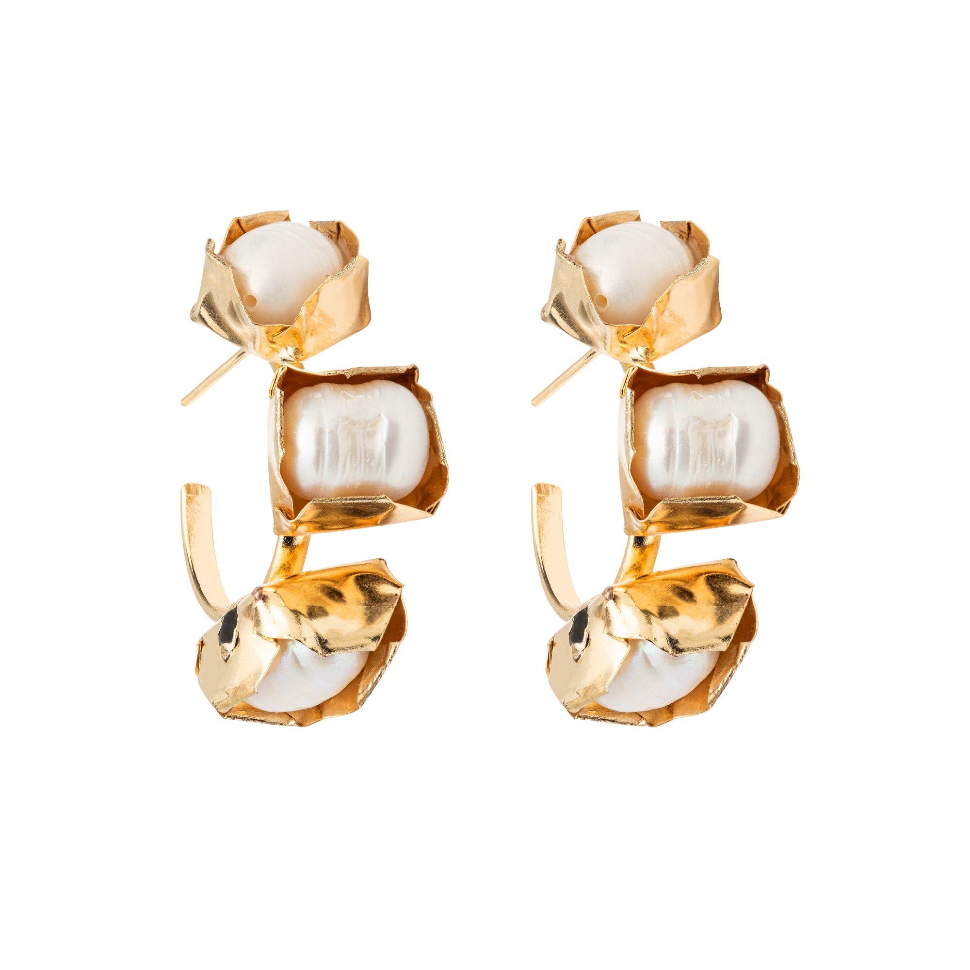 Brinco Argola Madre Ouro com Pérolas