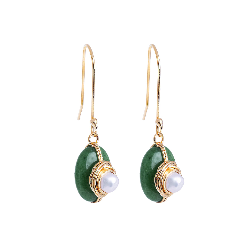 Brinco Pendente Ciclo Ouro de Jade Verde