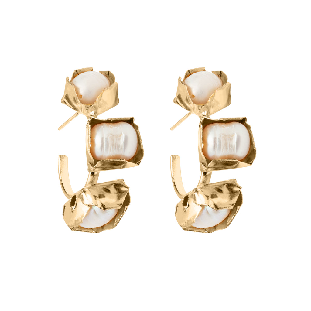 Brinco Argola Madre Ouro com Pérolas
