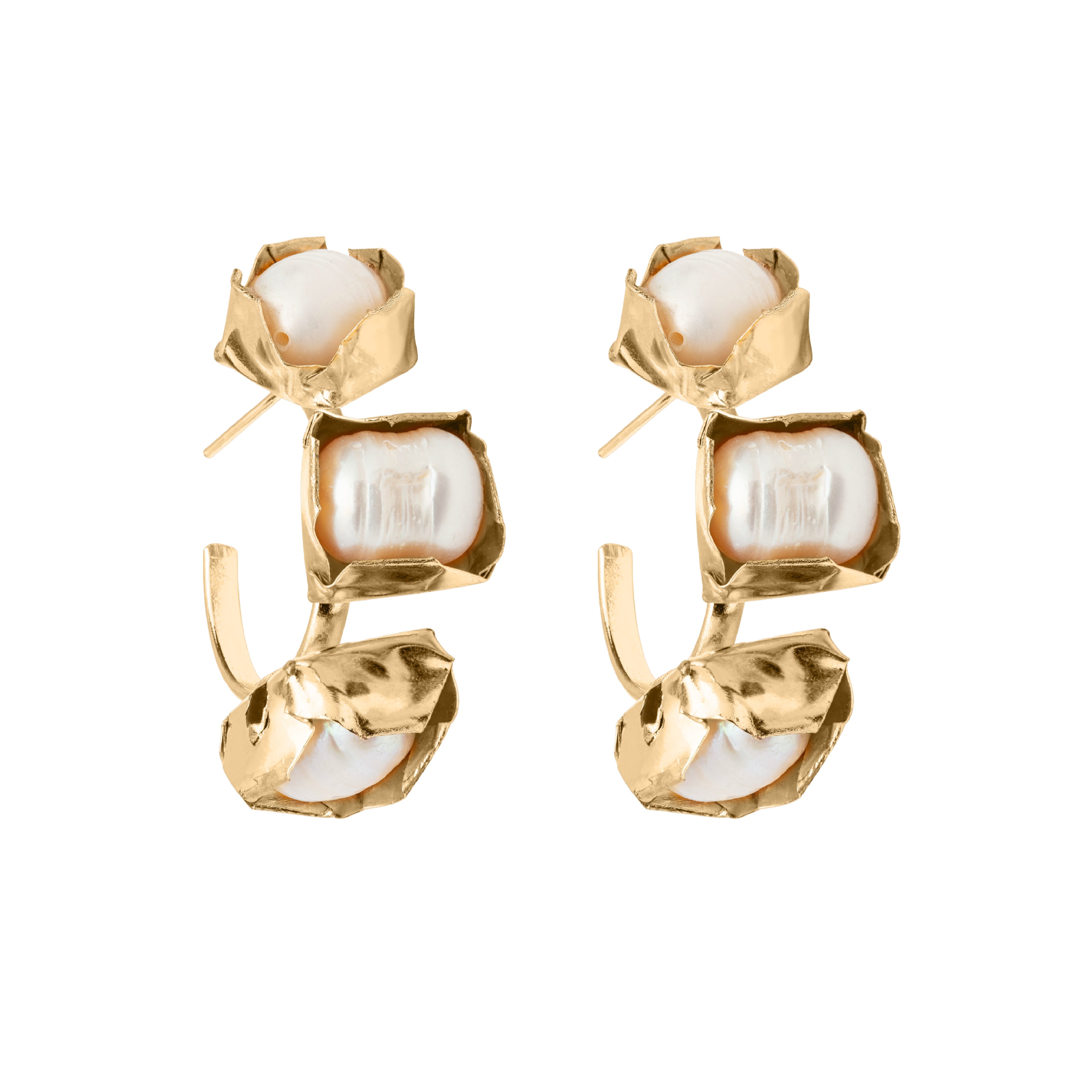 Brinco Argola Madre Ouro com Pérolas