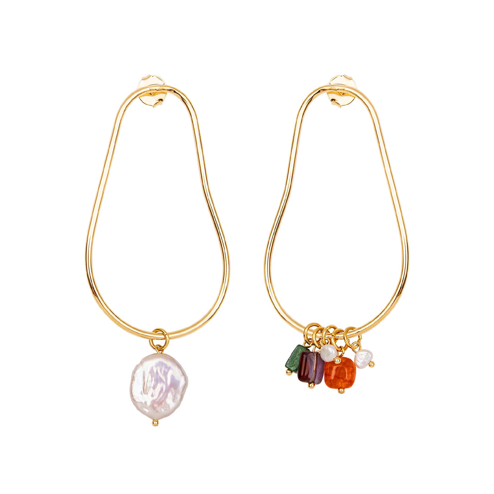 Brinco Noz Ouro com Pedras Naturais