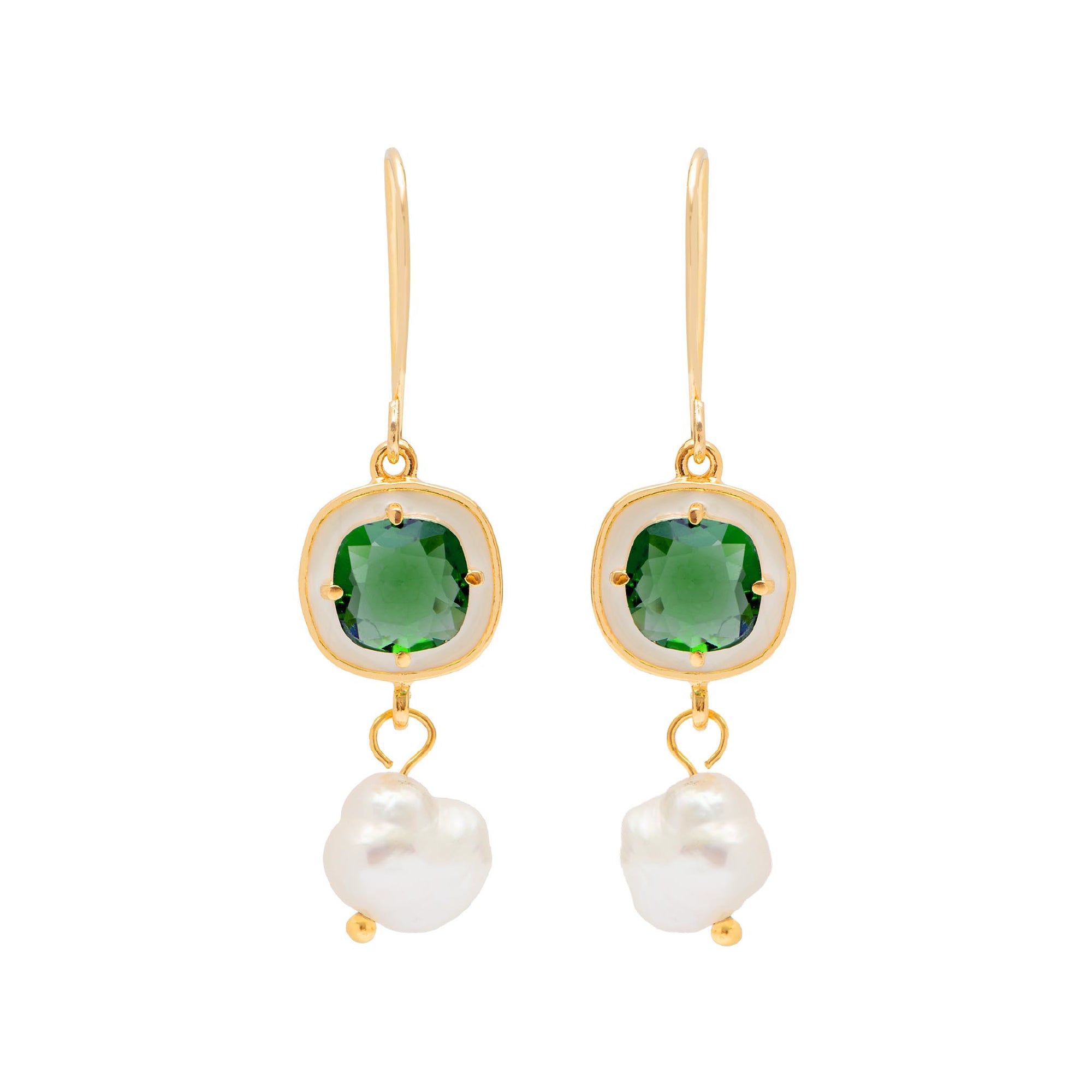 Brinco Pendente Vera Ouro com Vidro Esmeralda