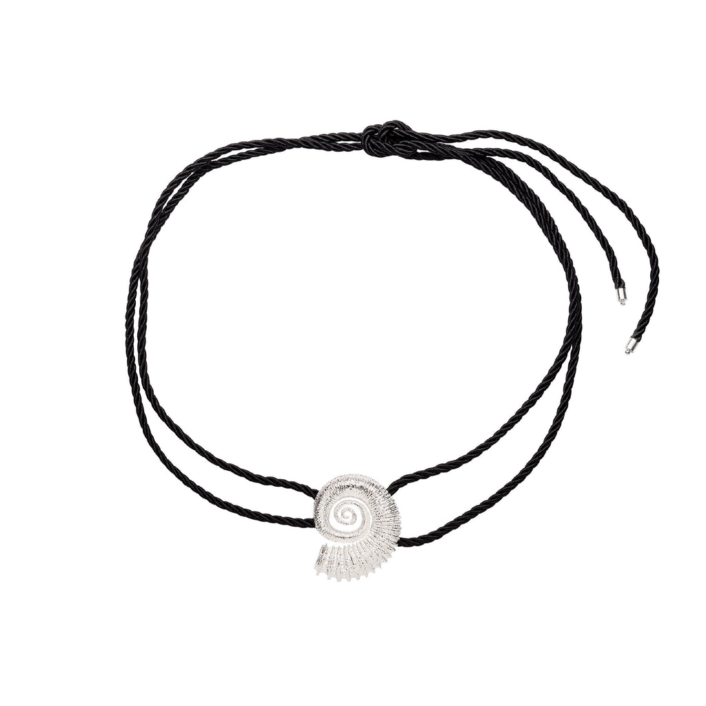 Cinto Caracol Prata com Cordonê Preto