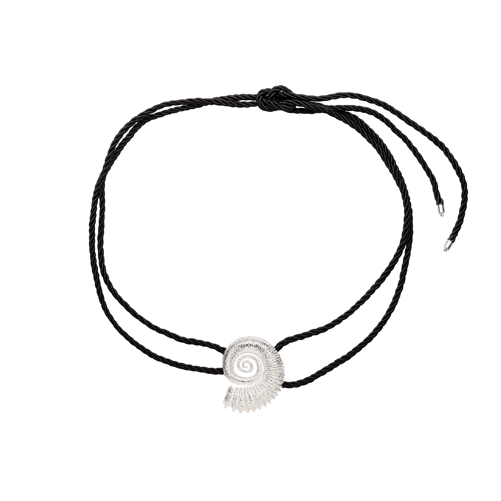 Cinto Caracol Prata com Cordonê Preto