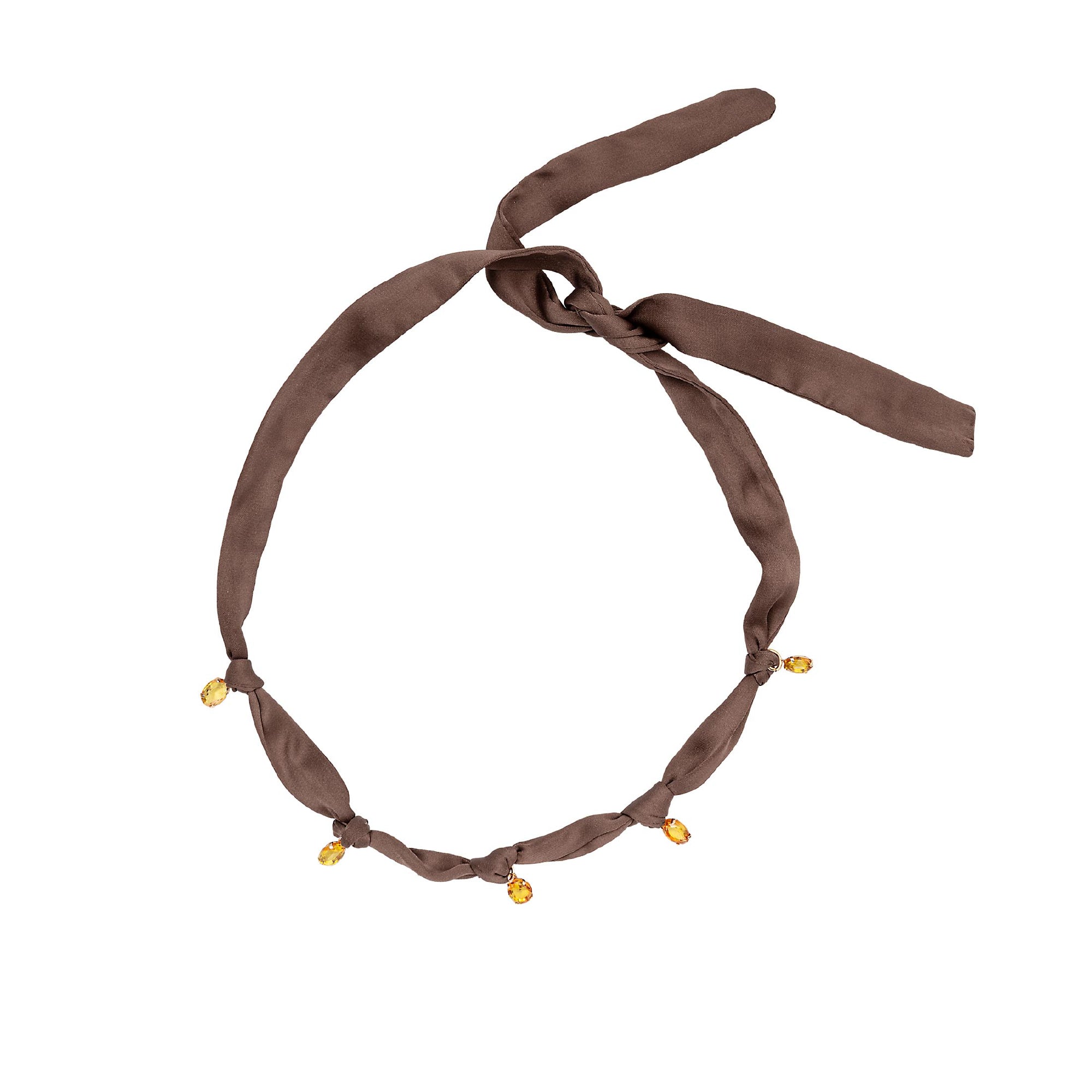 Colar Mel com Fita de Cetim e Pingentes Facetados