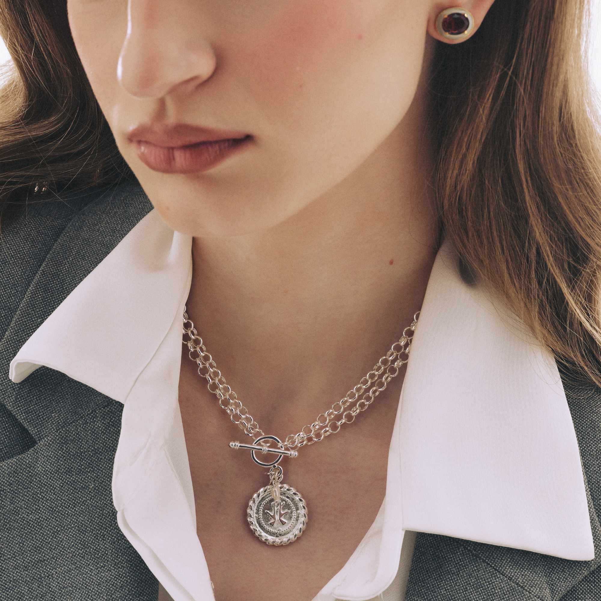 Colar Corrente Medalha Triana Prata