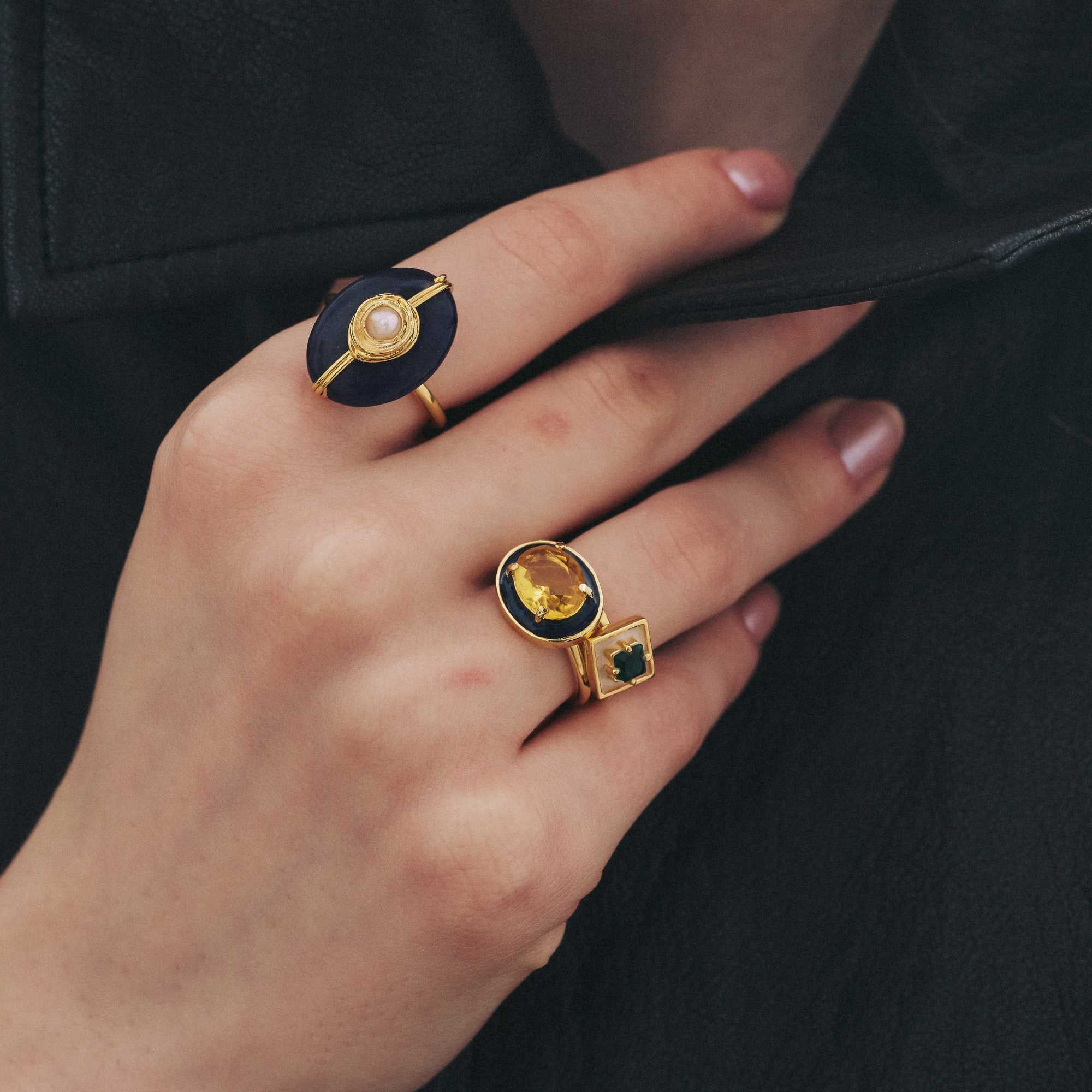 Anel Ciclo Prata Ajustável com Jade Safira