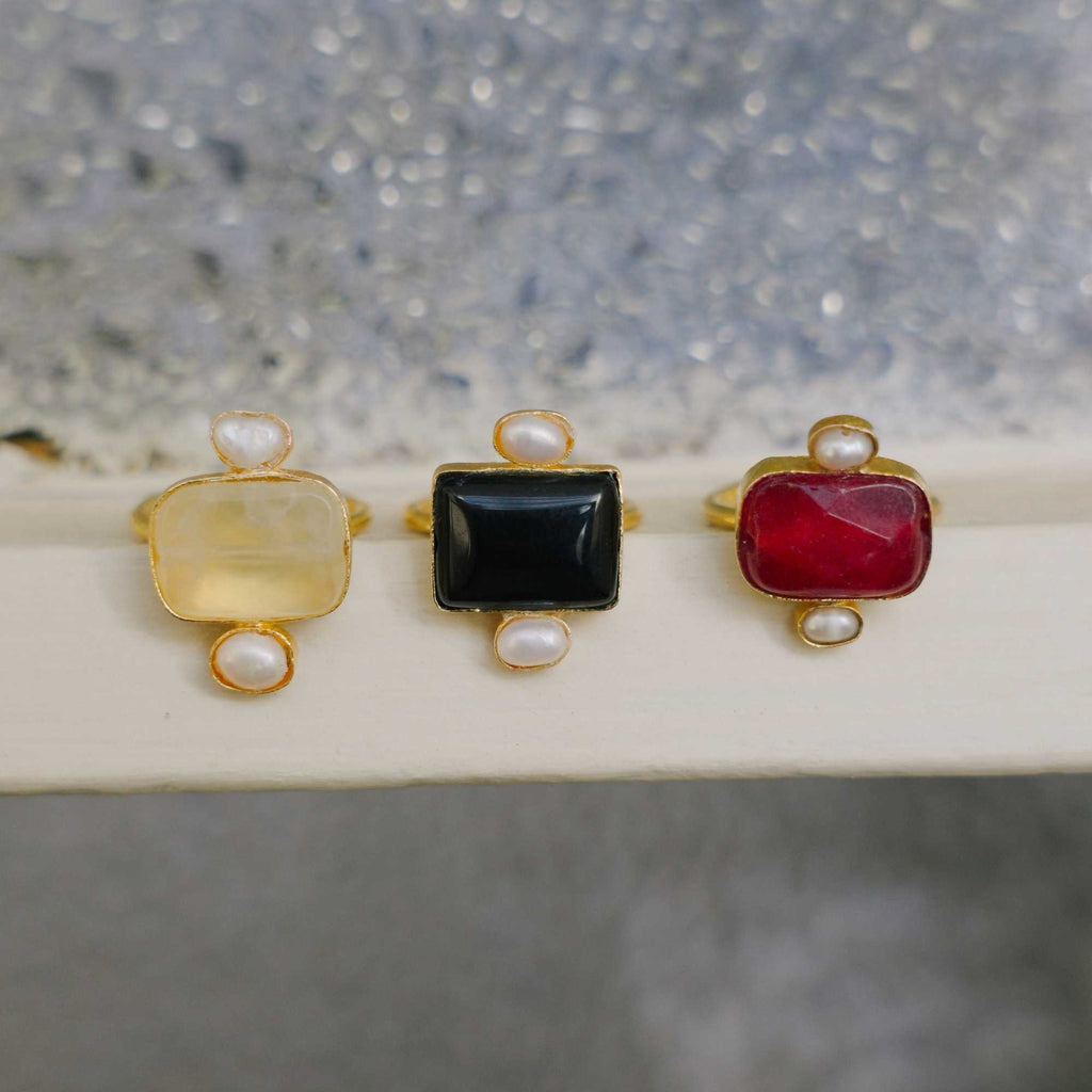 Anel Alba Ouro Ajustável com Prehnita