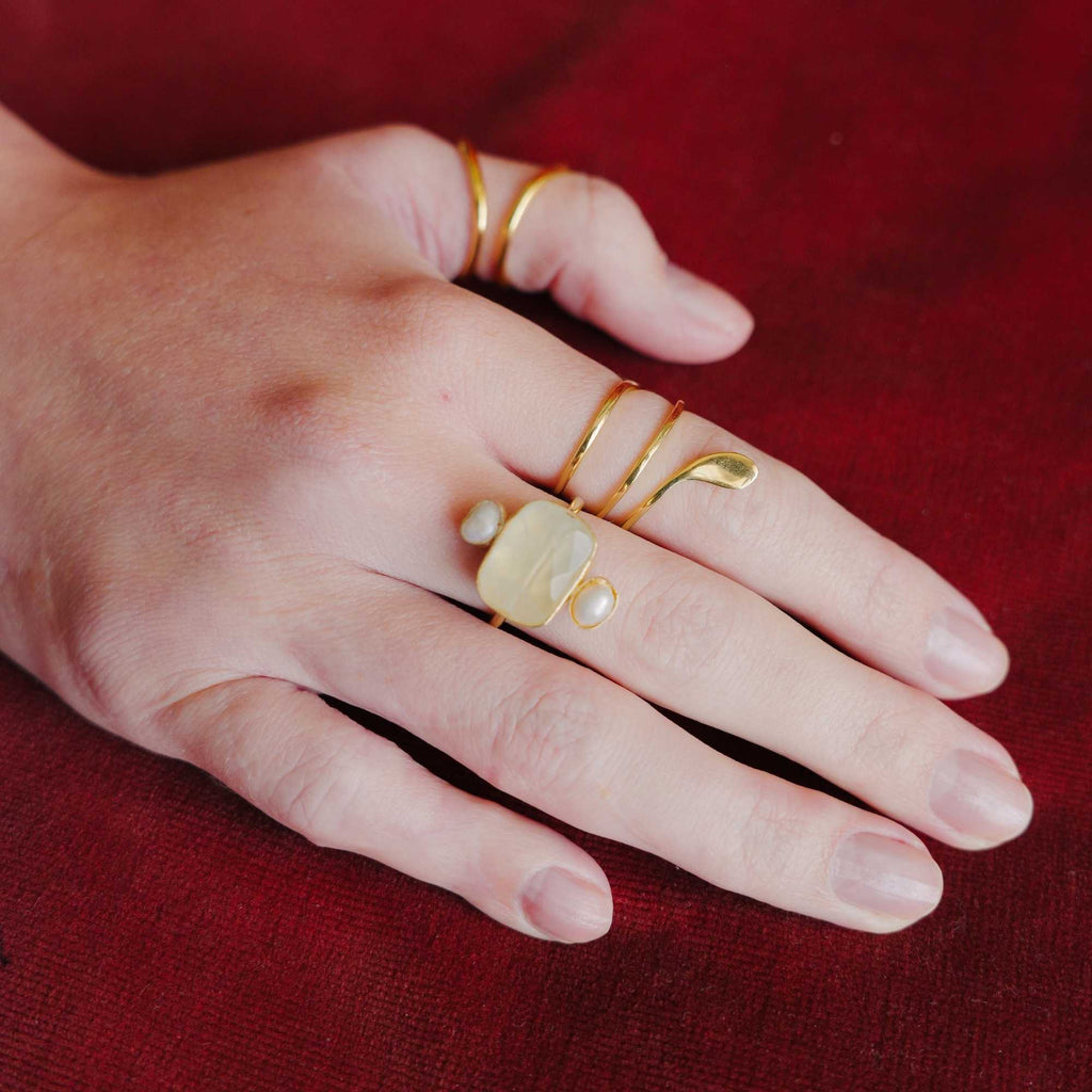 Anel Alba Ouro Ajustável com Prehnita