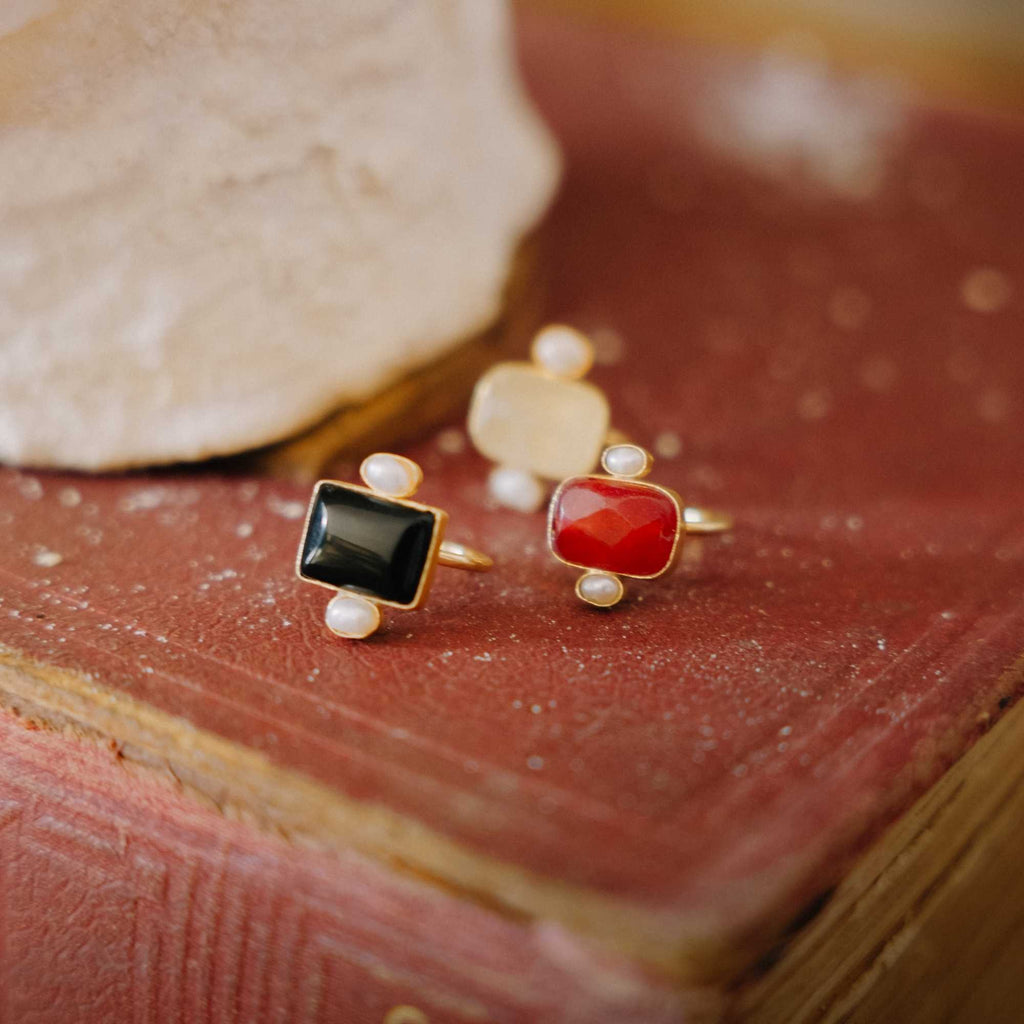 Anel Alba Ouro Ajustável com Prehnita