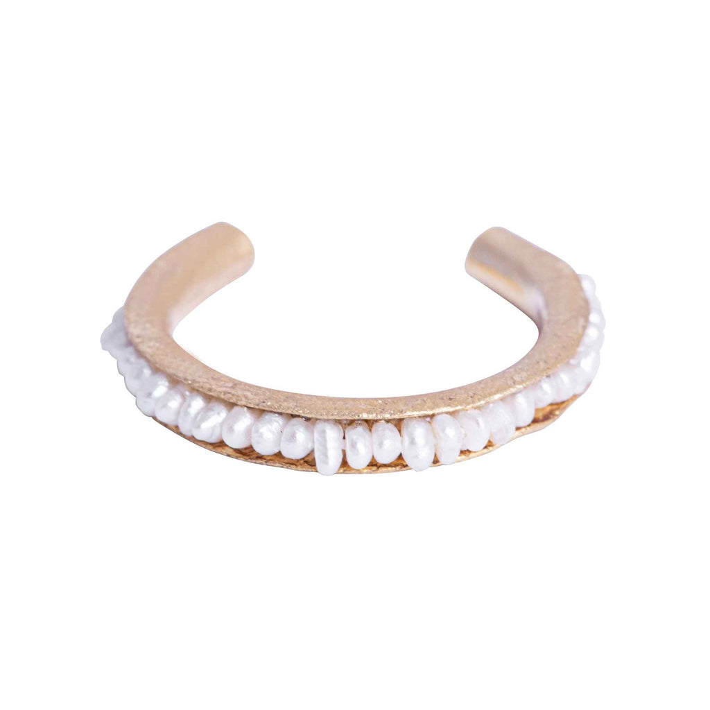 Anel Bruma Ouro Ajustável com Pérolas