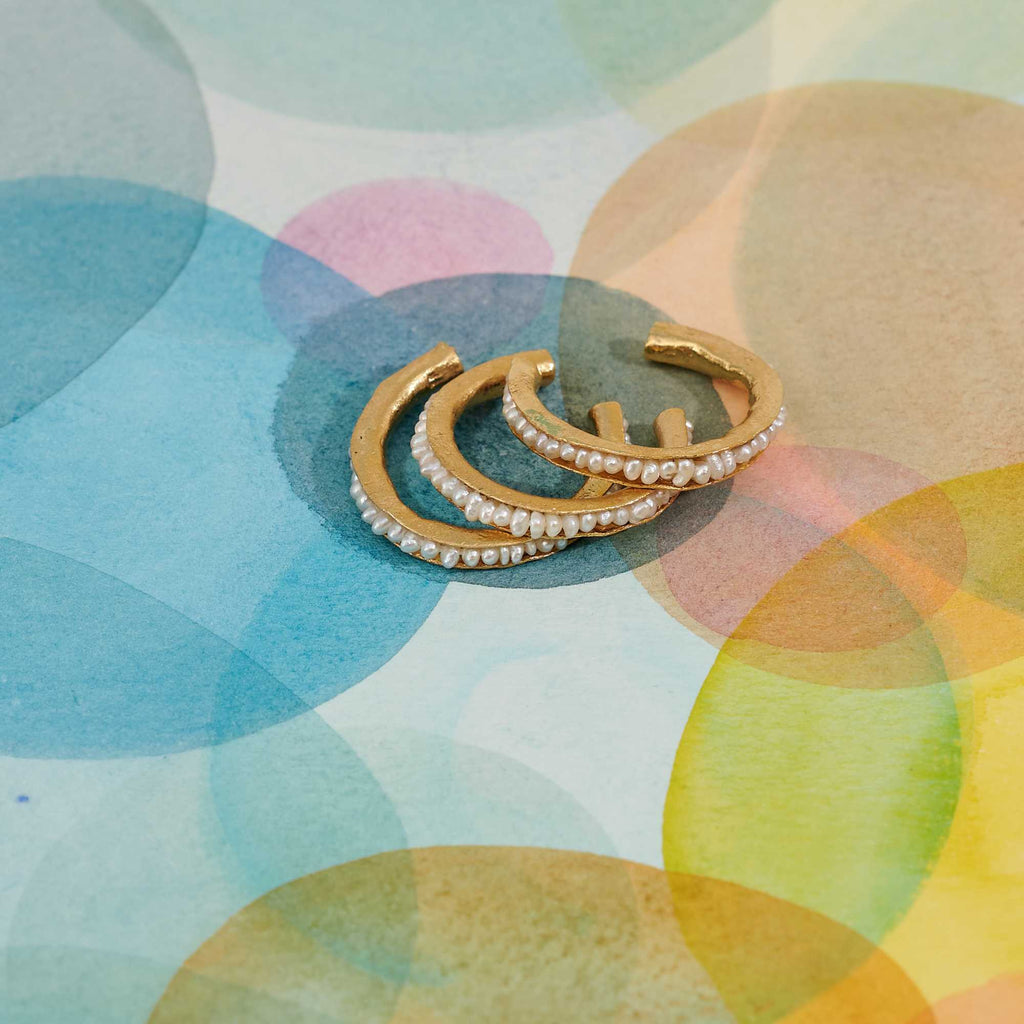 Anel Bruma Ouro Ajustável com Pérolas