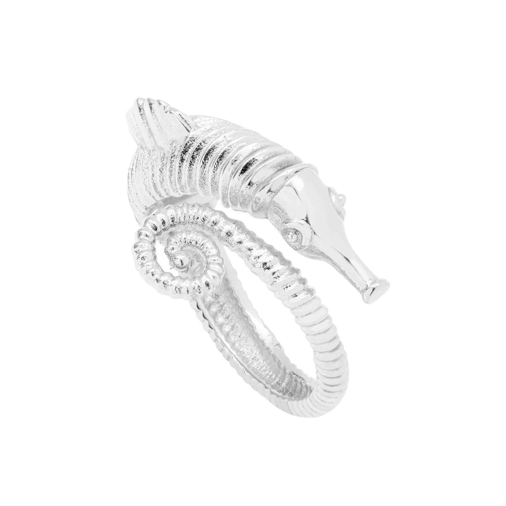 Anel Cavalo Marinho Milo Prata Ajustável