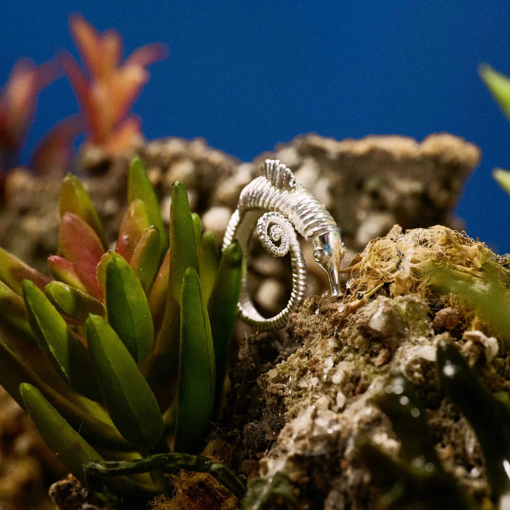 Anel Cavalo Marinho Milo Prata Ajustável