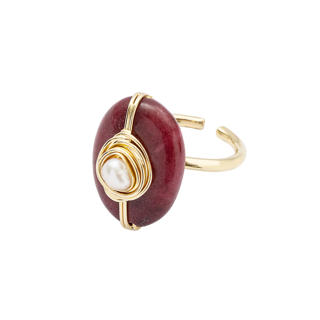 Anel Ciclo Ouro Ajustável com Jade Rubi
