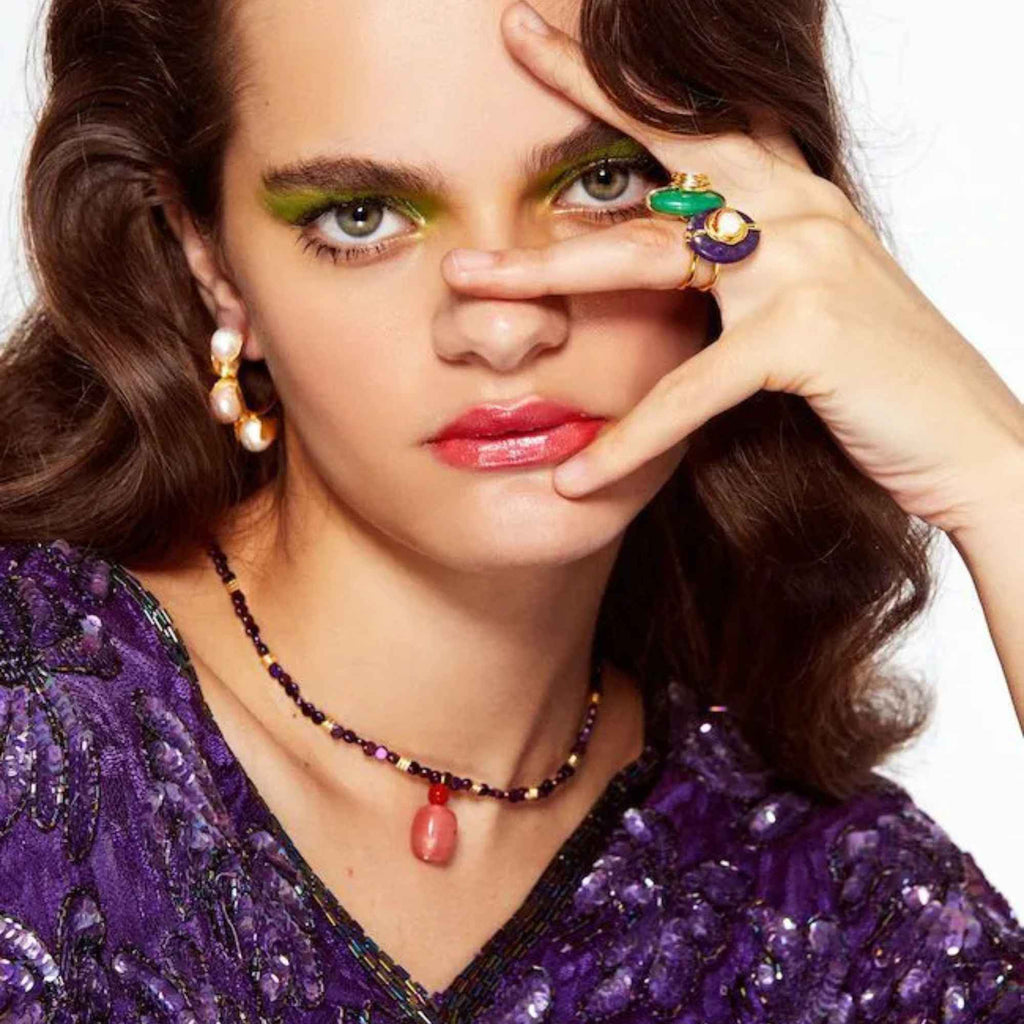 Anel Ciclo Ouro Ajustável com Jade Safira