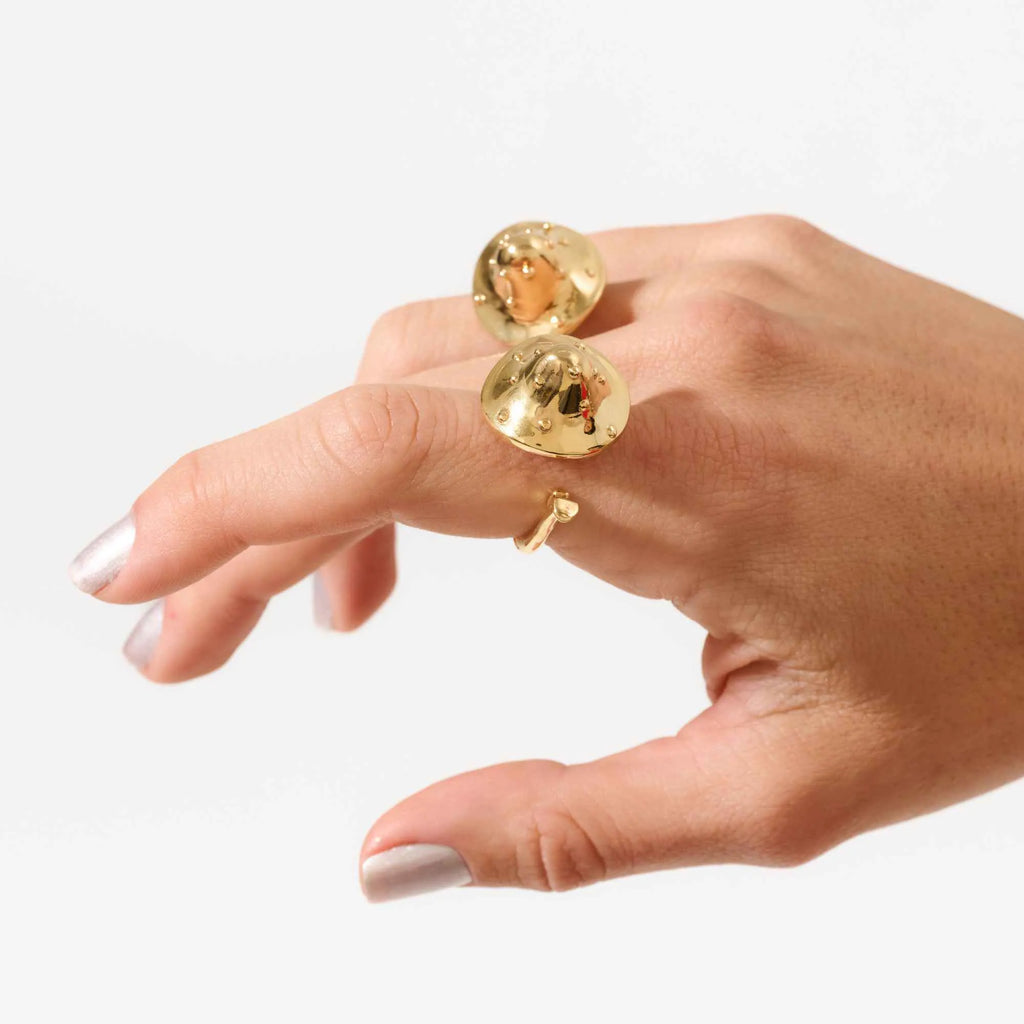 Anel Cogumelo Ouro Ajustável