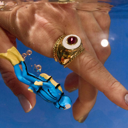 Anel Coral Facetado Ouro Ajustável