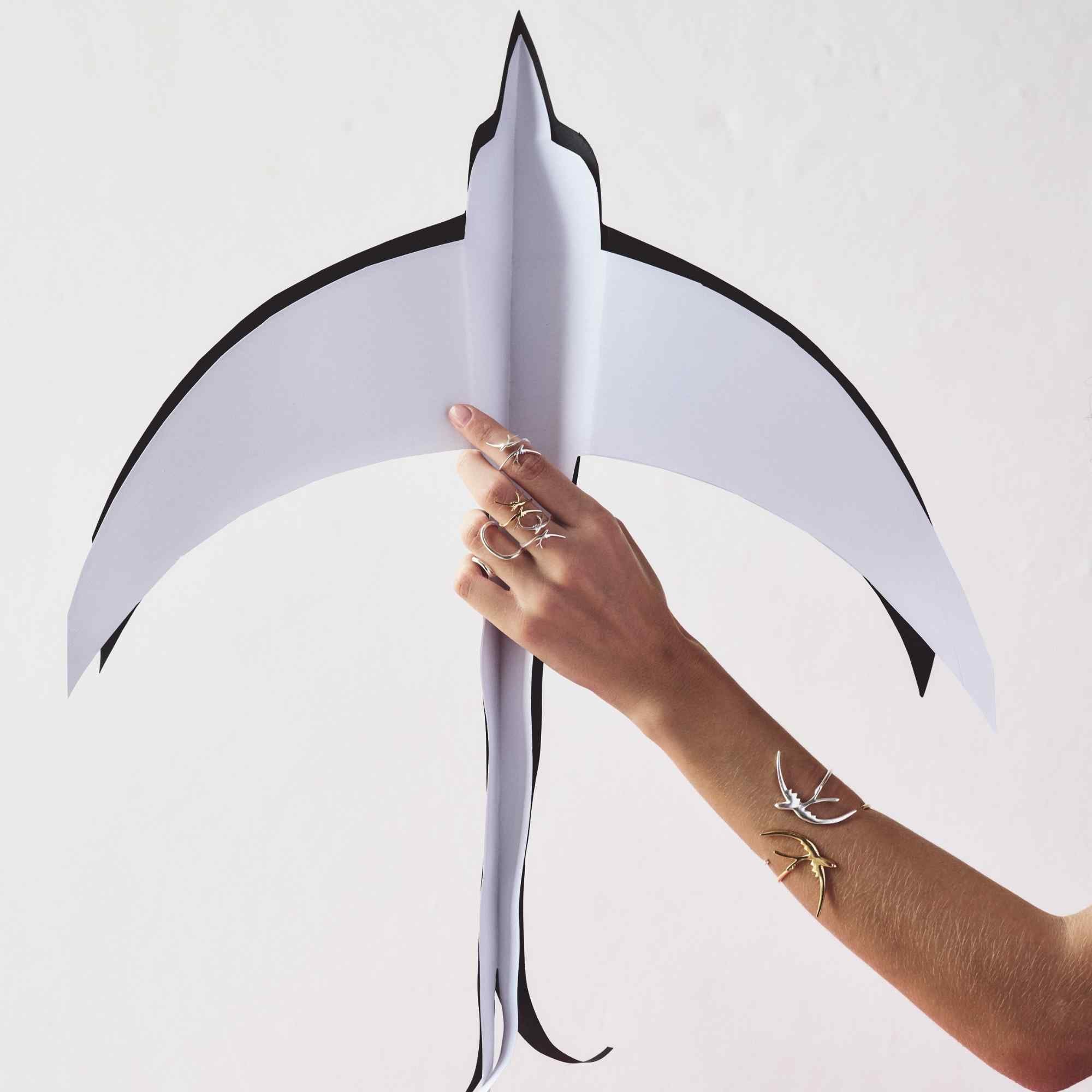 Anel Andorinha Prata Ajustável