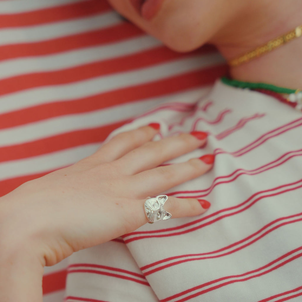 Anel Gata Mia Prata Ajustável