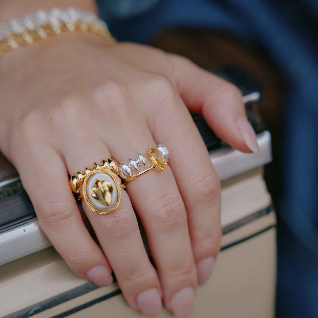 Anel Mel Ouro Ajustável com Vidro Citrino