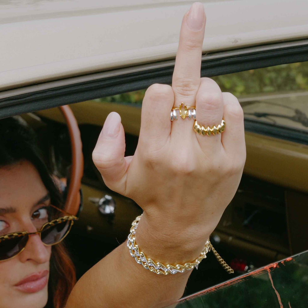 Anel Mel Ouro Ajustável com Vidro Citrino