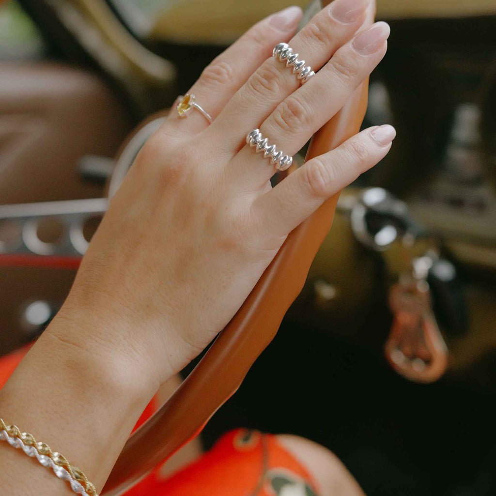 Anel Mel Prata Ajustável com Vidro Citrino