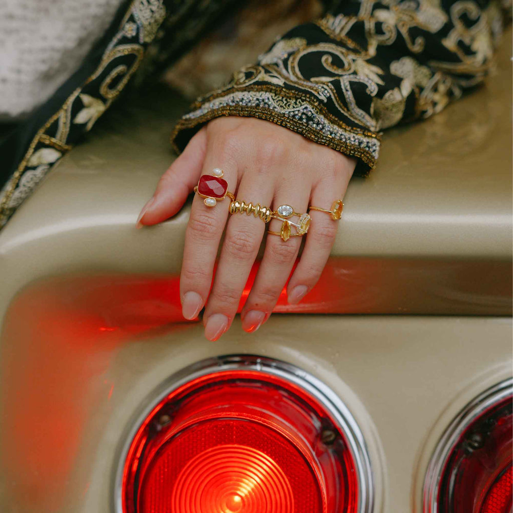 Anel Mel Prata Ajustável com Vidro Citrino