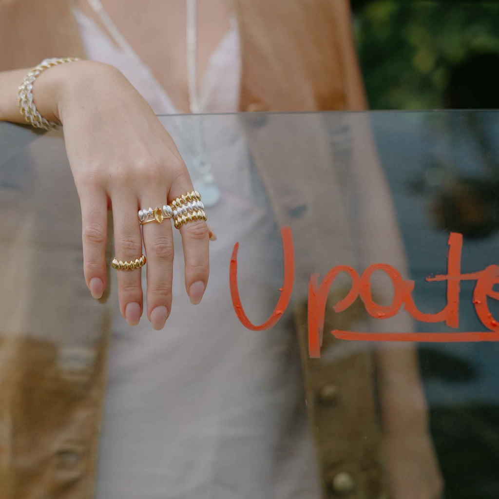 Anel Mel Prata Ajustável com Vidro Citrino